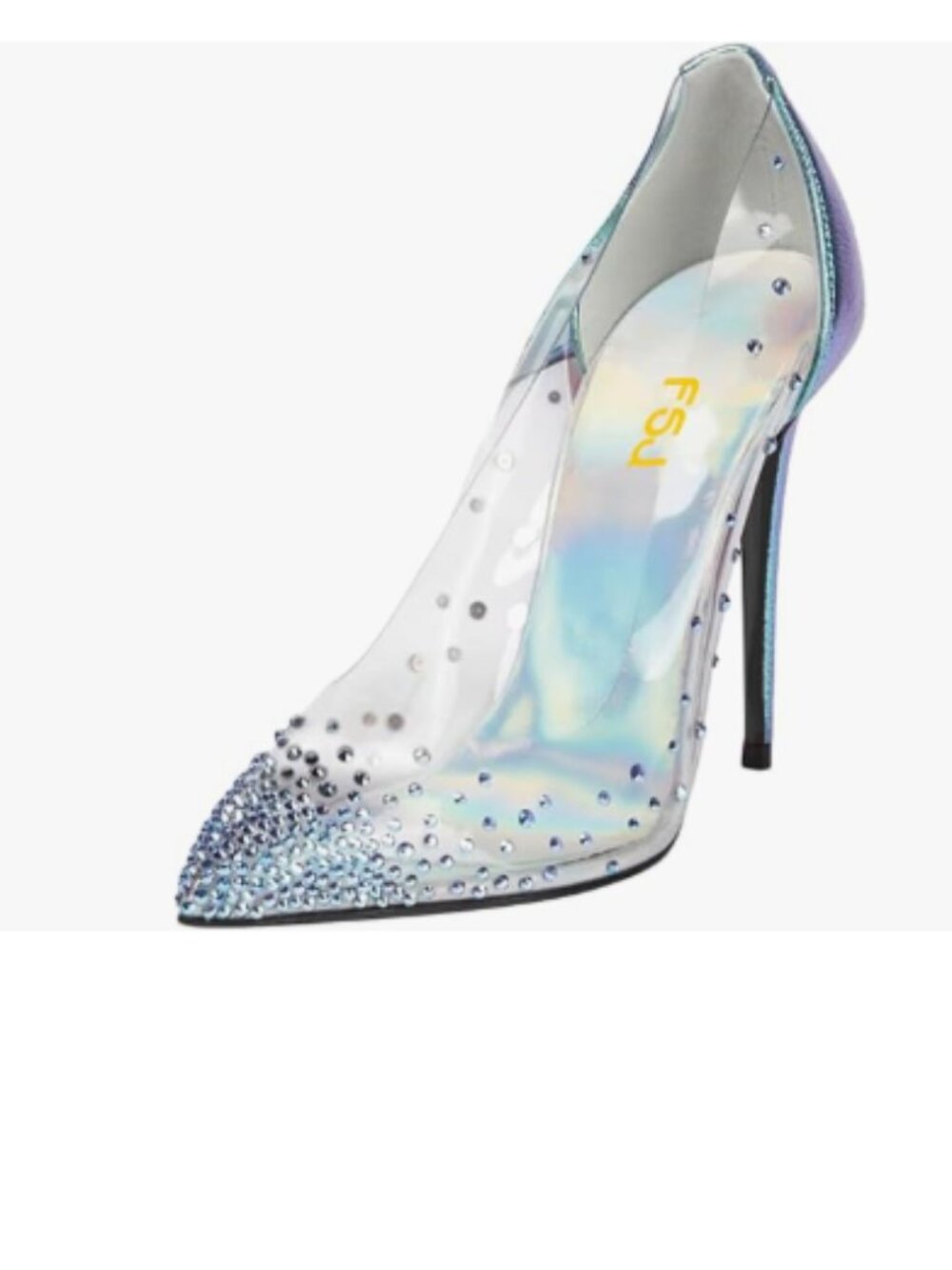 FSJ Turquoise Women Studded Pointed Toe Transparent Pumps High Heels Shoes
